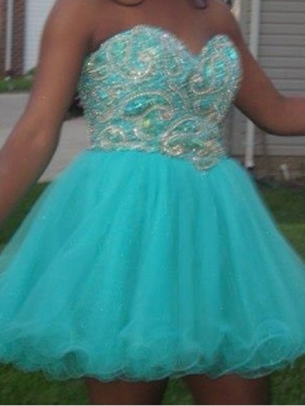 Sherri Hill Turquoise Crystal-Embellished Tulle Party Dress. Size 10